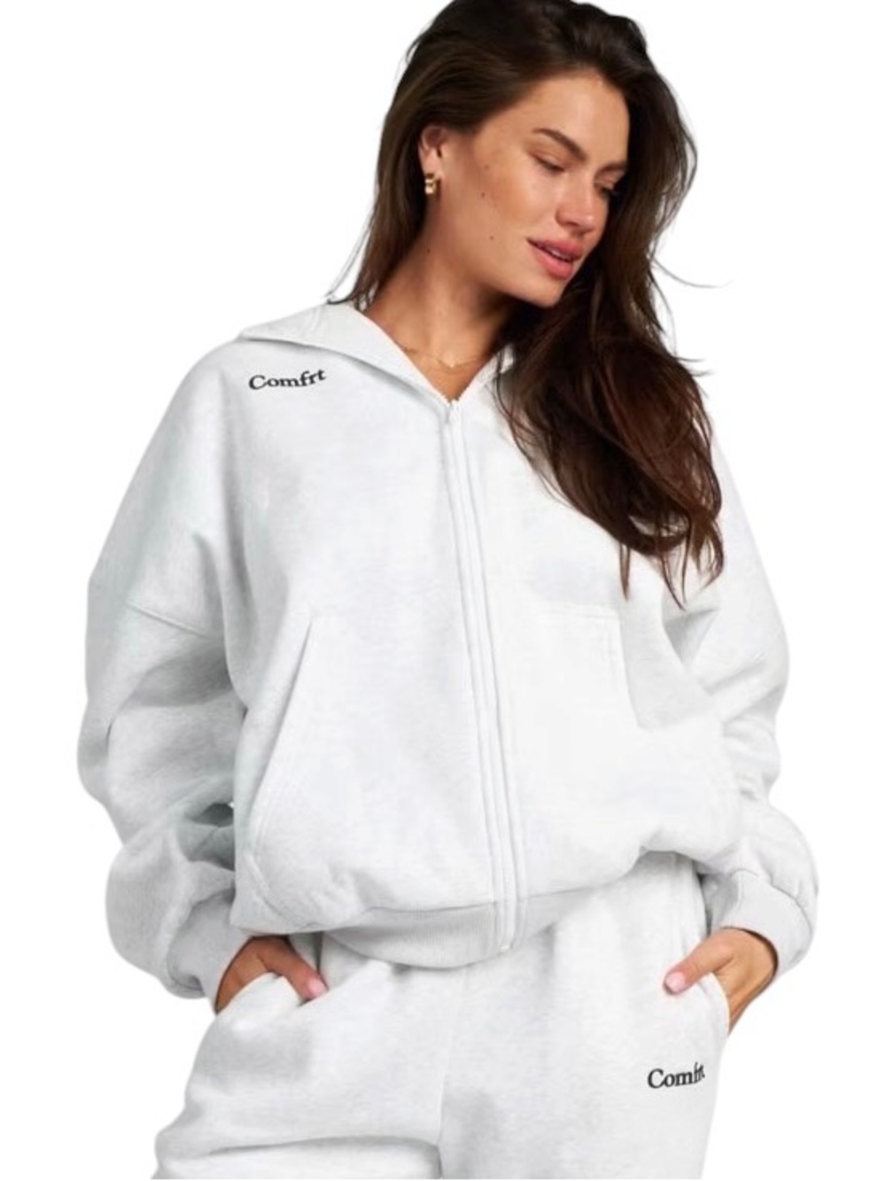 COMFRT Cloud Zip-Front Hoodie Women Unisex XL Oversized Athleisure Gray - Picture 2 of 8